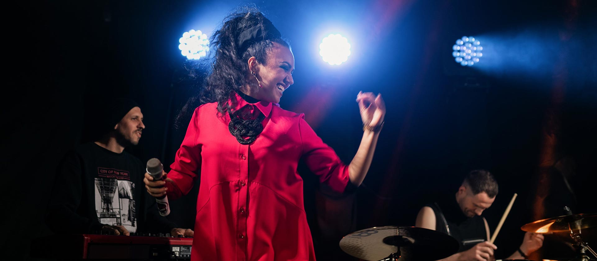 female vocalist performing with banc