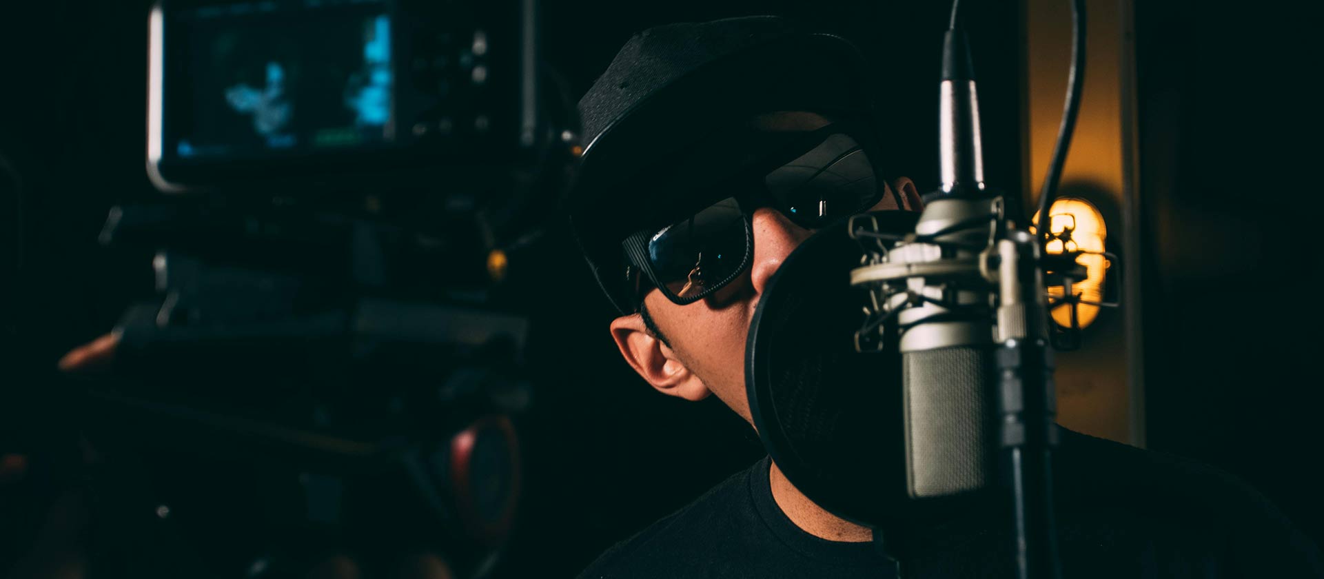 Male vocalist in recording studio