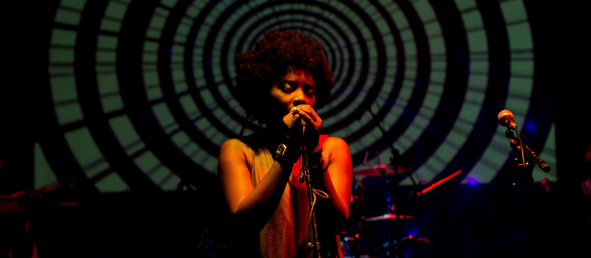 woman singing on state