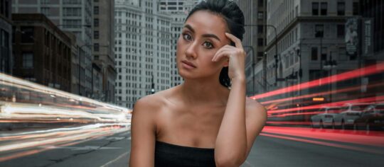 woman in still from a music video