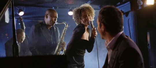 female vocalist with jazz band