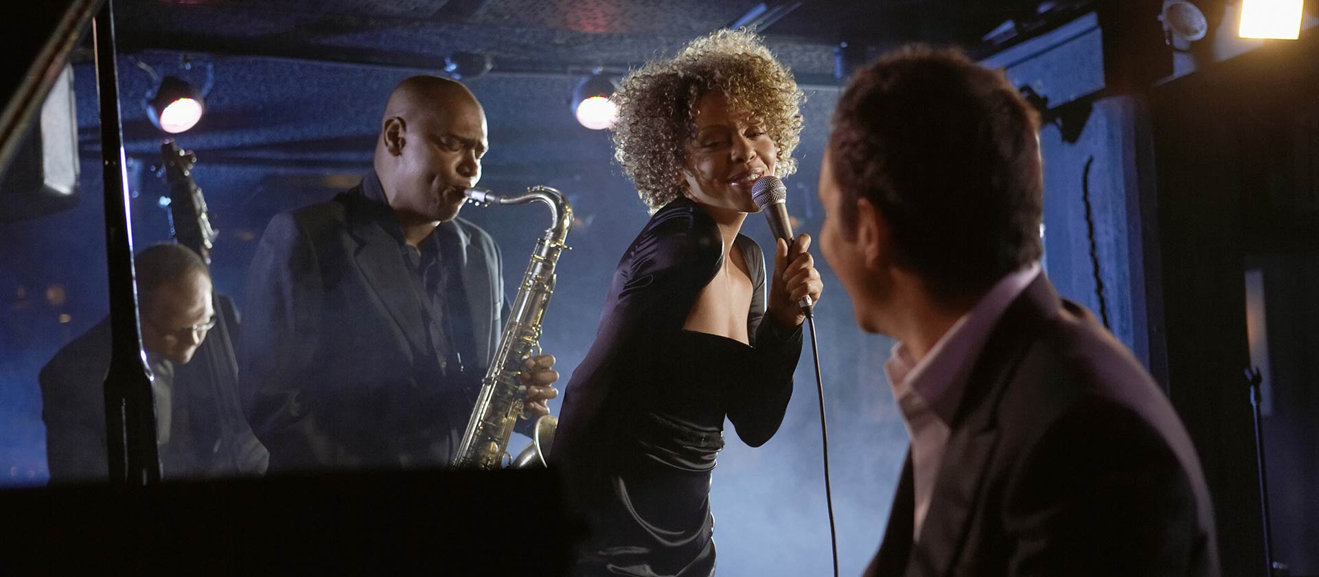 female vocalist with jazz band