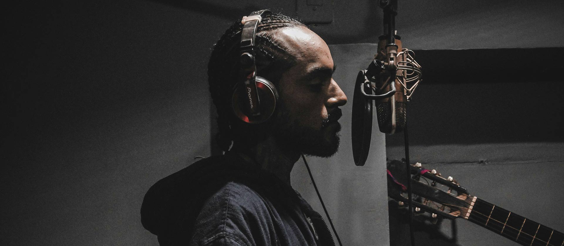 male artists during recording session
